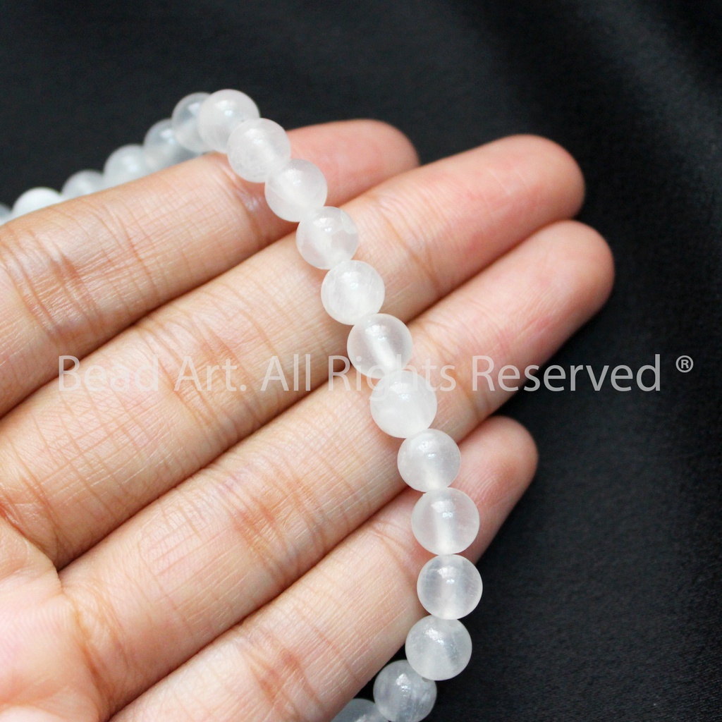 6MM Đá Selenite Loại A Màu Trắng, Hợp Mệnh Kim, Thuỷ, Đá Thanh Tẩy, Phối Vòng Tay Phong Thuỷ, Chuỗi Hạt S50