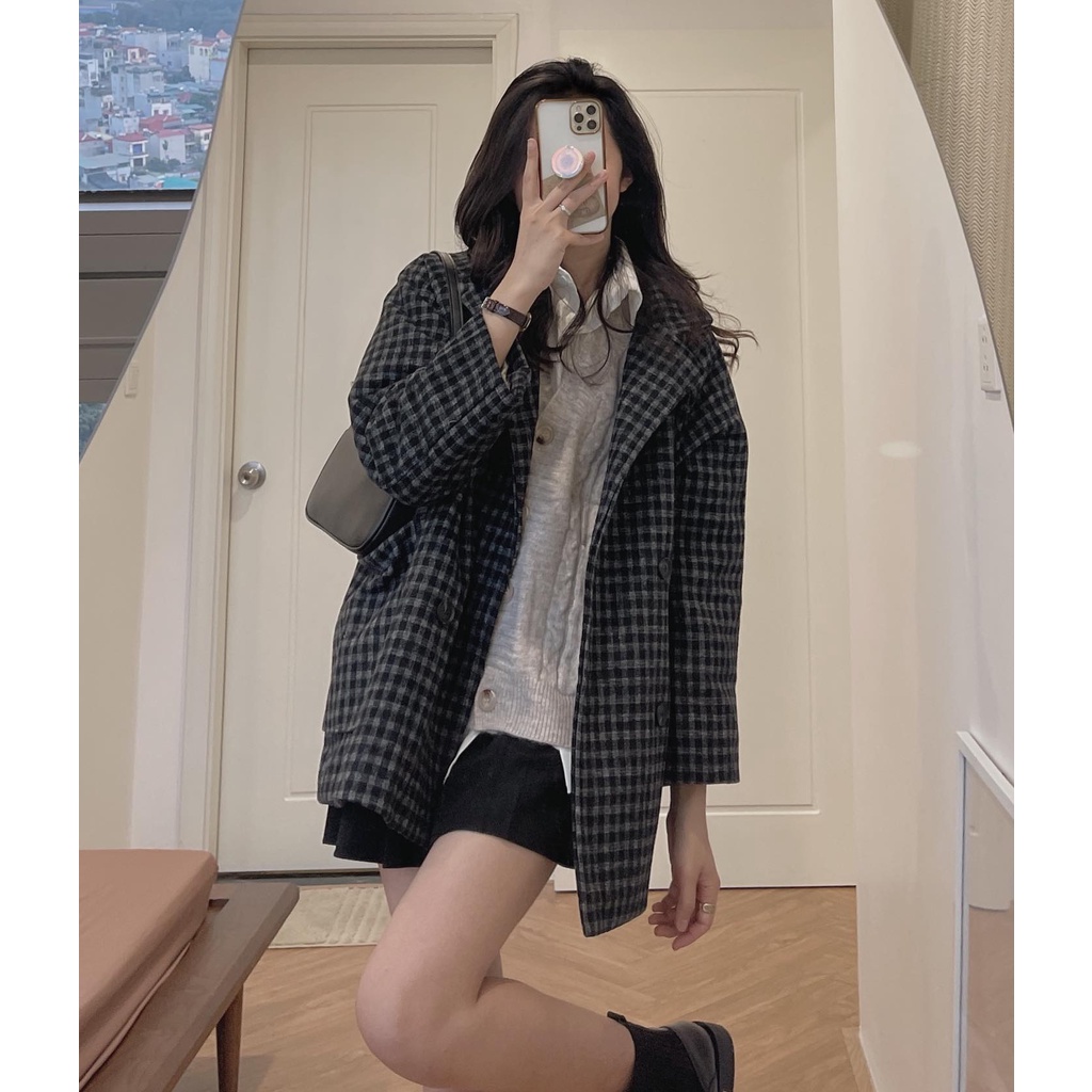 (Ảnh thật) Audrey Khoác dạ kẻ nhỏ lót chần bông 624 | BigBuy360 - bigbuy360.vn