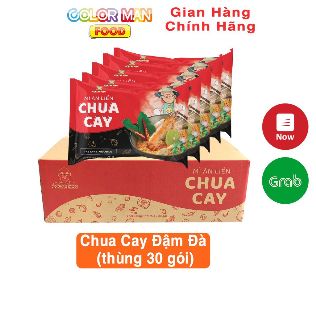 Thùng Mì 30 Gói Color Man 2 vị Chua Cay, Hải sản từ khoai tây, bột gia vị chua cay đậm đà và hải sản thanh ngọt