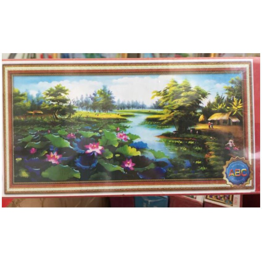 Tranh thêu chữ thập - tranh đính đá đầm sen Y8057 (120 x 65 cm), Y8258 (150 x 70 cm) , LV3017 (124 x 64 cm)