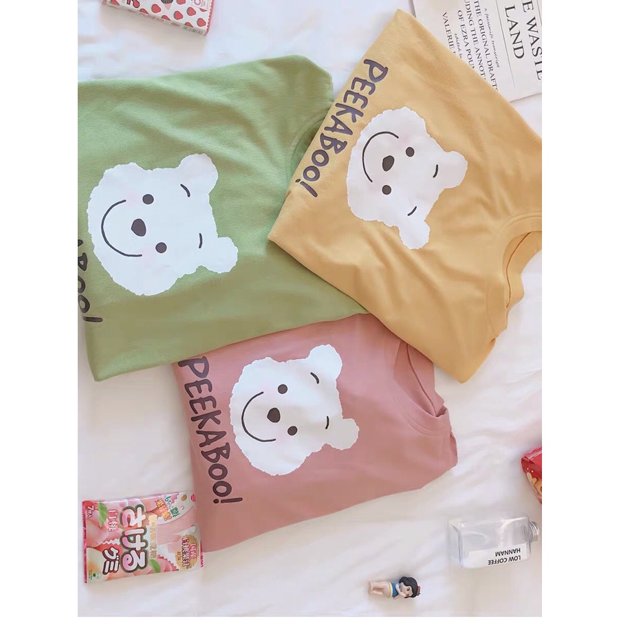 Bộ Pijama Nỉ Gấu PEEKABOO 🦋 Set Quần Áo Thun Dài Tay Dáng Rộng In Hình 2 Màu 🦋 | BigBuy360 - bigbuy360.vn