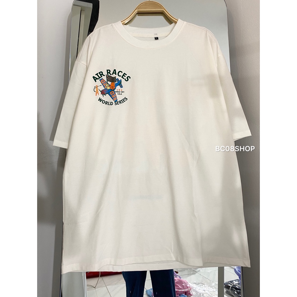 Áo Thun Tay Lỡ Unisex AIR RACES 2 màu Trắng - Kem form rộng BC167