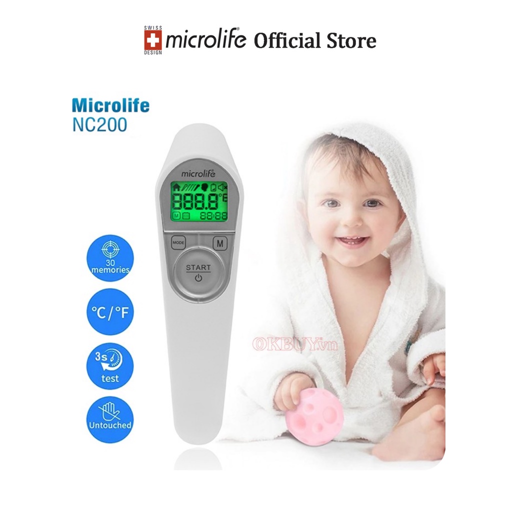 [CHÍNH HÃNG] Nhiệt kế điện tử hồng ngoại Microlife NC200, Bảo hành 2 năm, Hàng tốt nhất, an toàn, ti