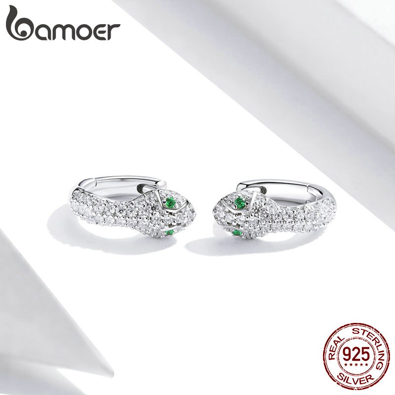 Bông tai Bamoer SCE922 bằng bạc 925 thiết kế hình rắn sang trọng cho nữ