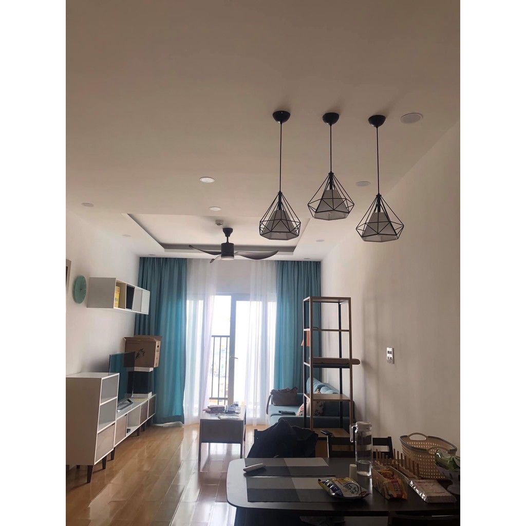 Đèn thả đơn kim cương T034,đèn treo khung sắt sơn tĩnh điện fi 250