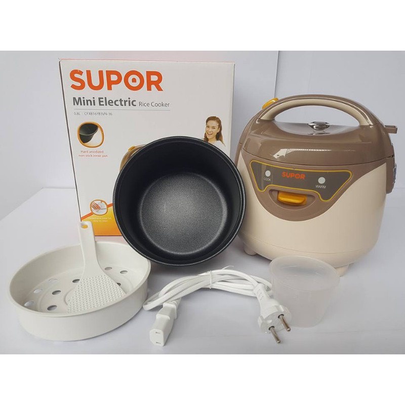 Nồi cơm điện Mini Supor CFXB16YB3VN-36 0.8 lit (Trắng nâu) +Tặng kèm xửng hấp - Bảo hành 12 tháng toàn quốc