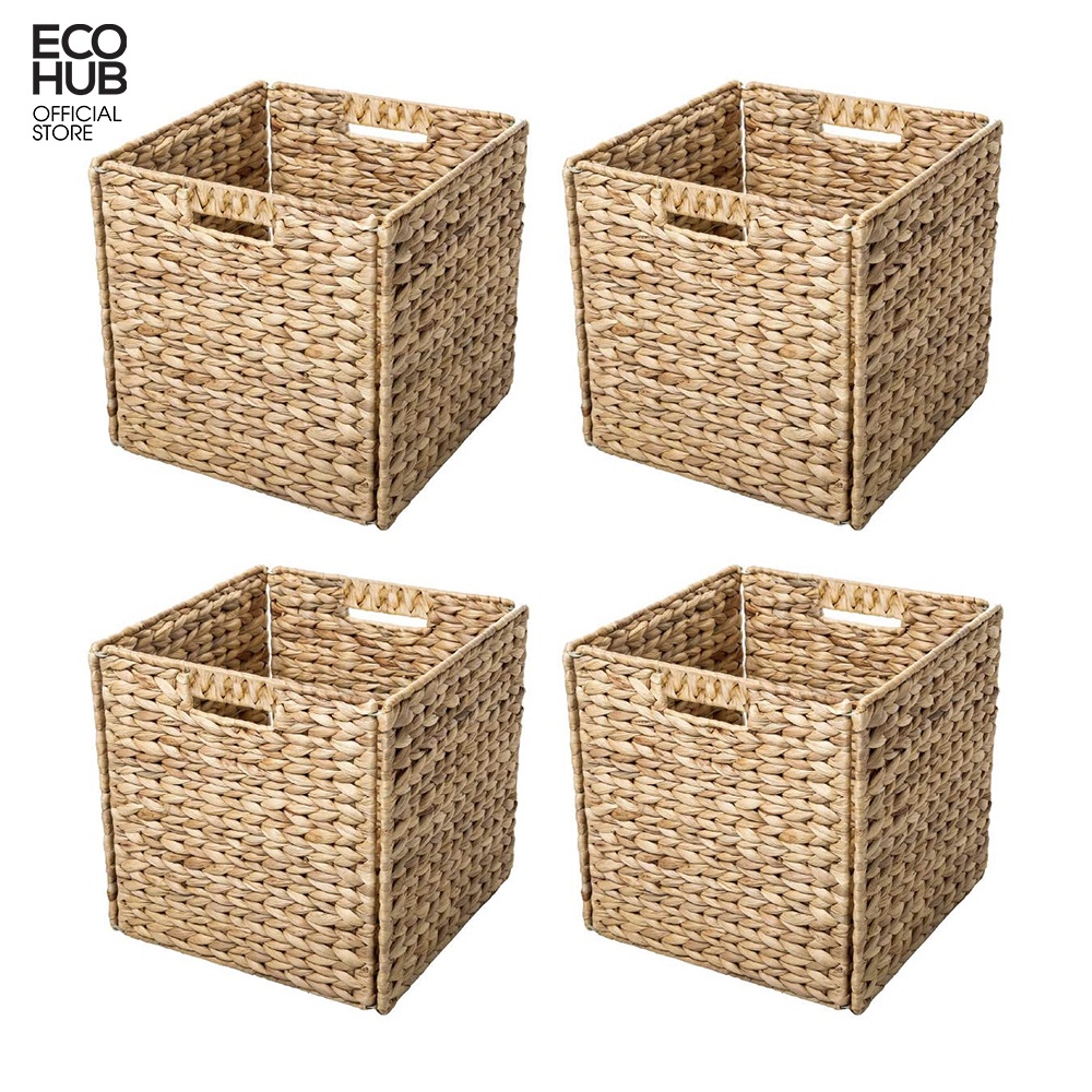 Giỏ Lục bình gấp gọn ECOHUB đựng đồ đa năng, decor khung sắt có tay cầm