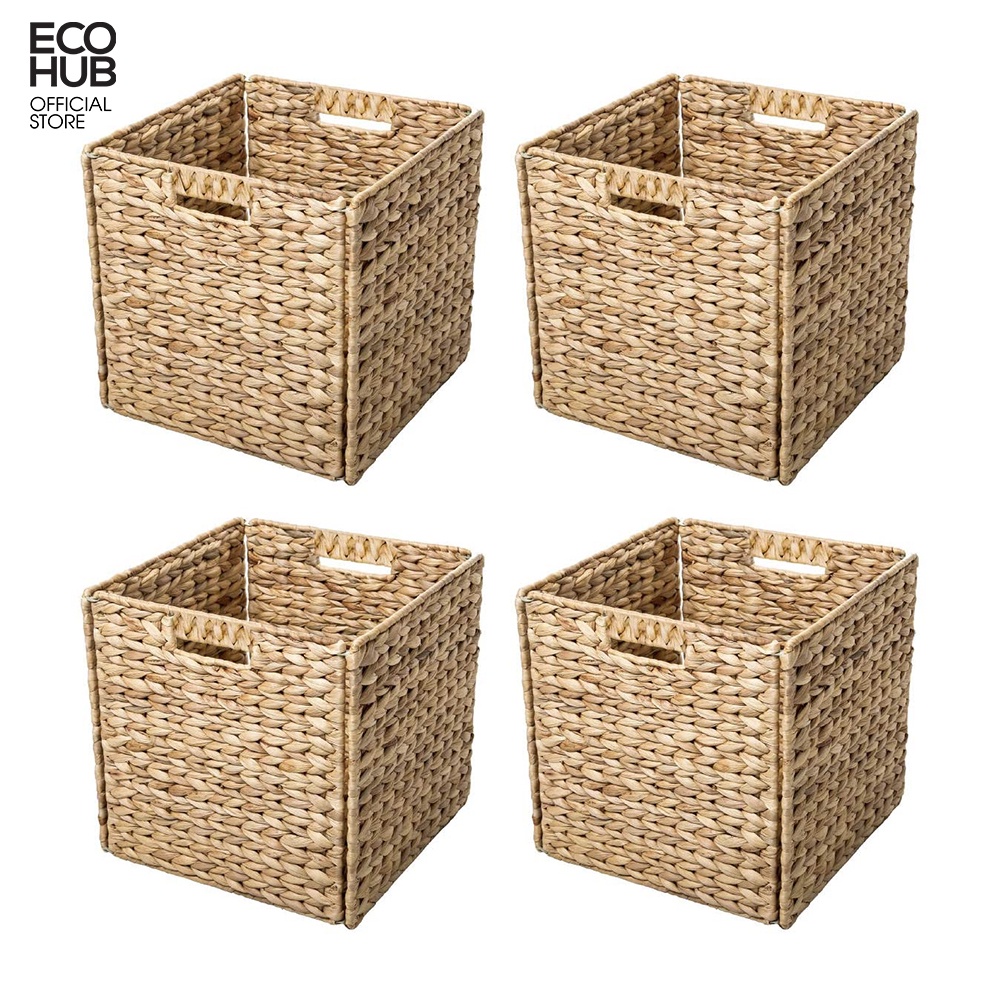 Giỏ Lục bình gấp gọn ECOHUB đựng đồ đa năng, decor khung sắt có tay cầm (Folding Basket With Handle)