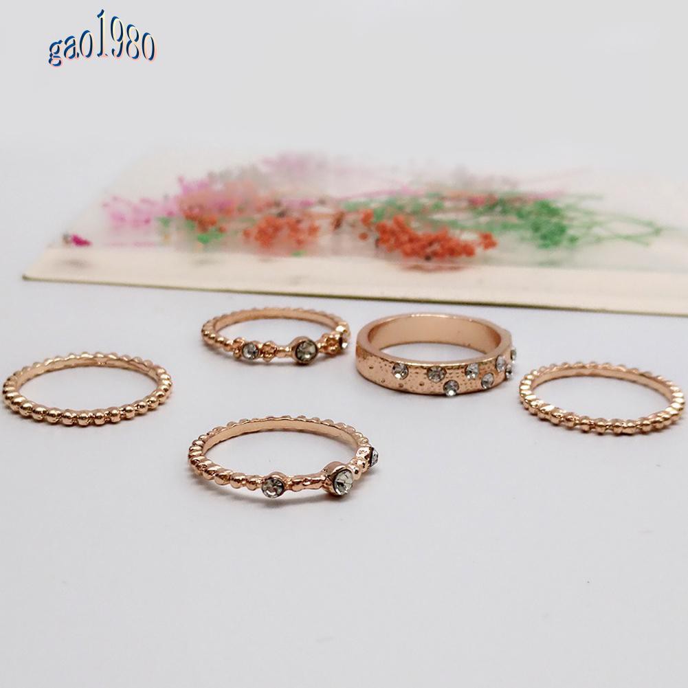Set 5 Nhẫn Đeo Khớp Ngón Tay Đính Đá Phong Cách Vintage