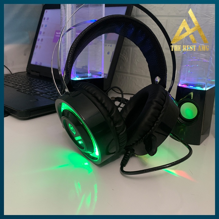 Tai Nghe Máy Tính Có Mic Gaming PC Laptap Led Rgb Headphone Chụp Tai Lightning V6S Nghe Nhạc Chơi Game Có Dây