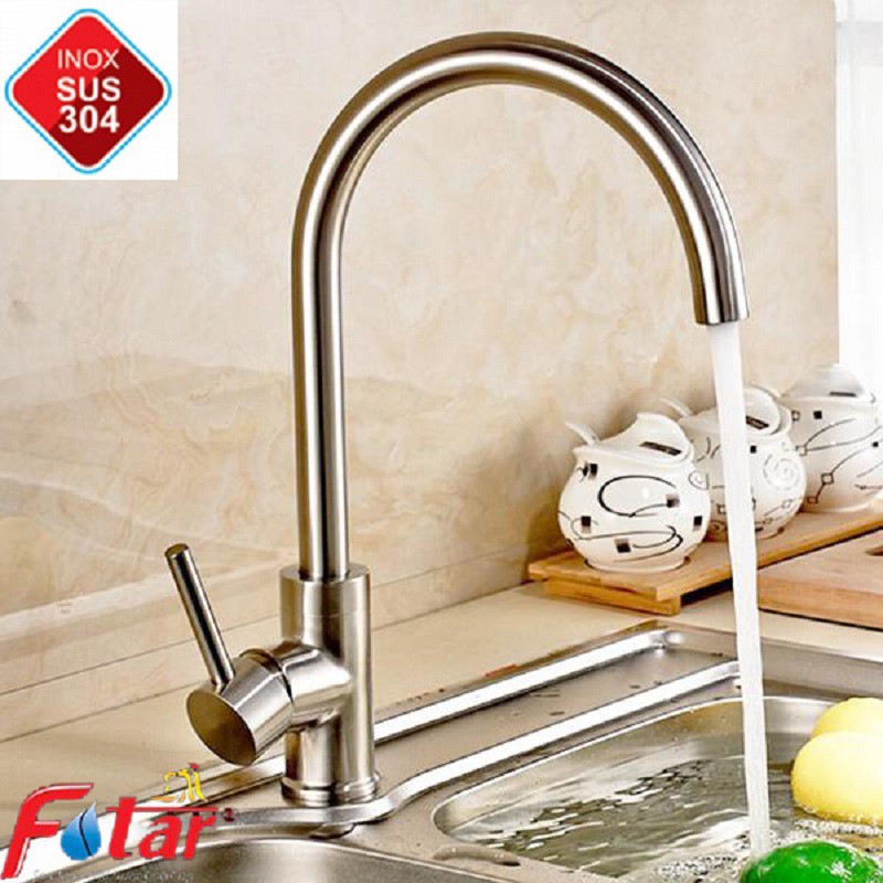 [VÒI TRÒN NƯỚC MẠNH] Vòi Rửa Chén Bát Nóng Lạnh INOX 304 N4002 Fotar Quay 360 độ dùng được 2 hộc chậu và 2 dây VÒI SỐ 6