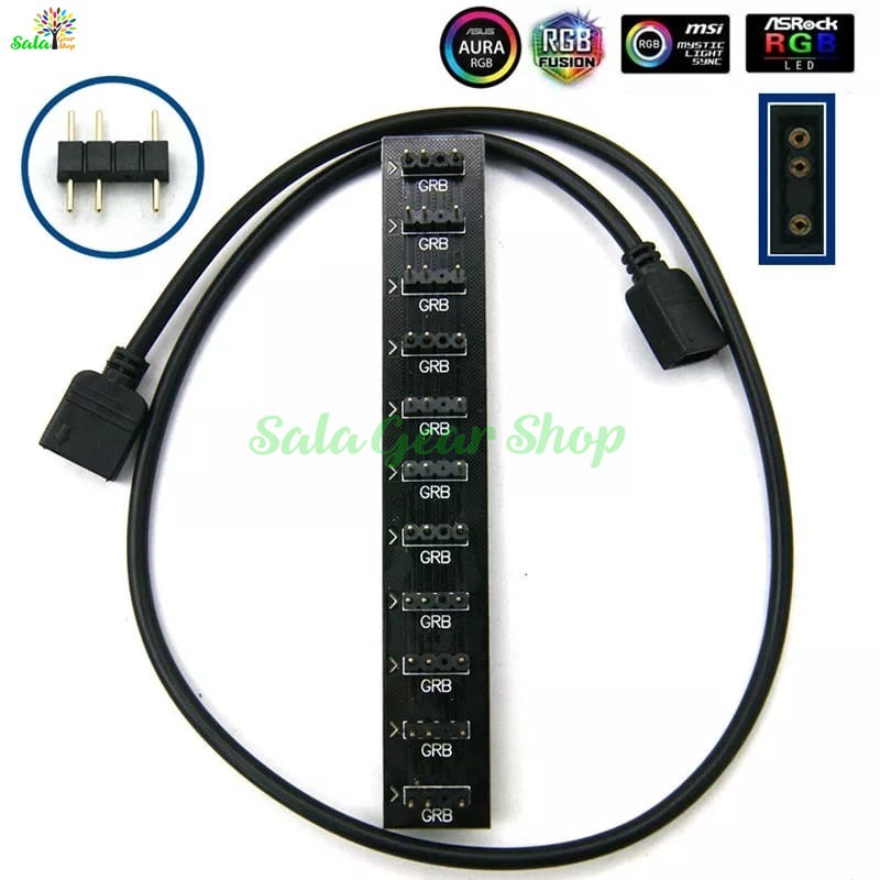 Bộ hub mở rông chân led ARGB 5v 3pin, RGB 12v 4pin 1 ra 10