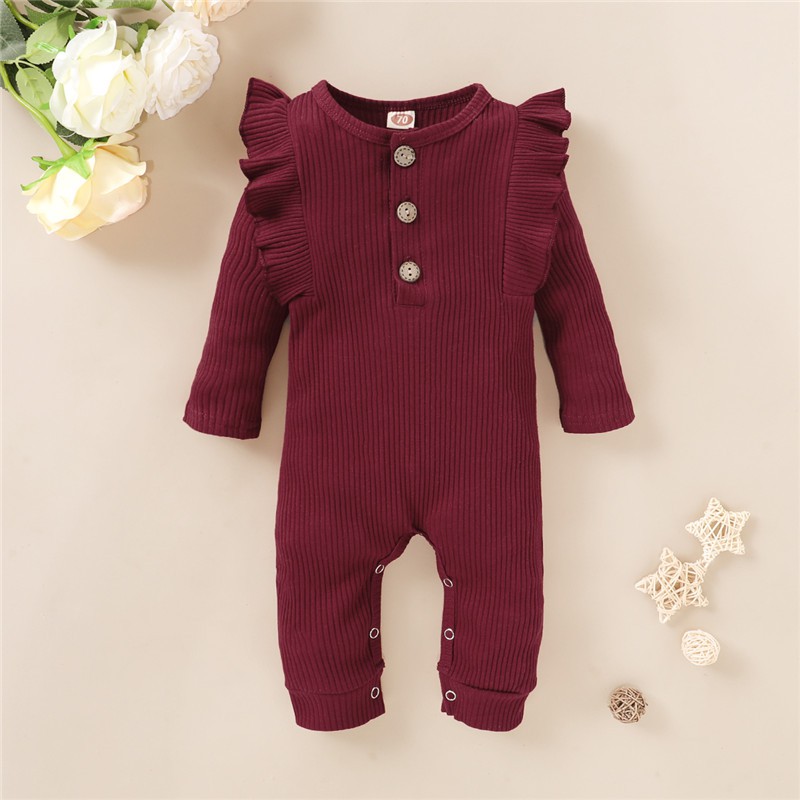 Mikrdoo Áo liền thân tay dài màu trơn bằng vải cotton dành cho bé trai bé gái sơ sinh