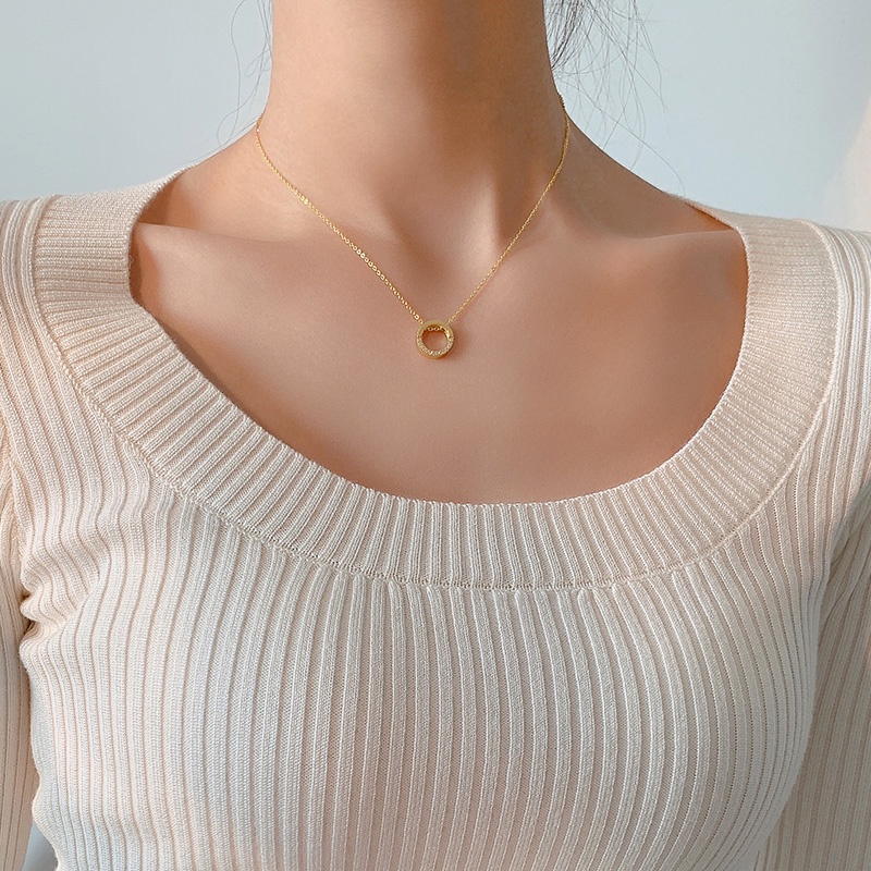 [FreeShip] Dây chuyền nữ titan nữa vòng tròn đá X1-405 - CAM KẾT KHÔNG BAY MÀU