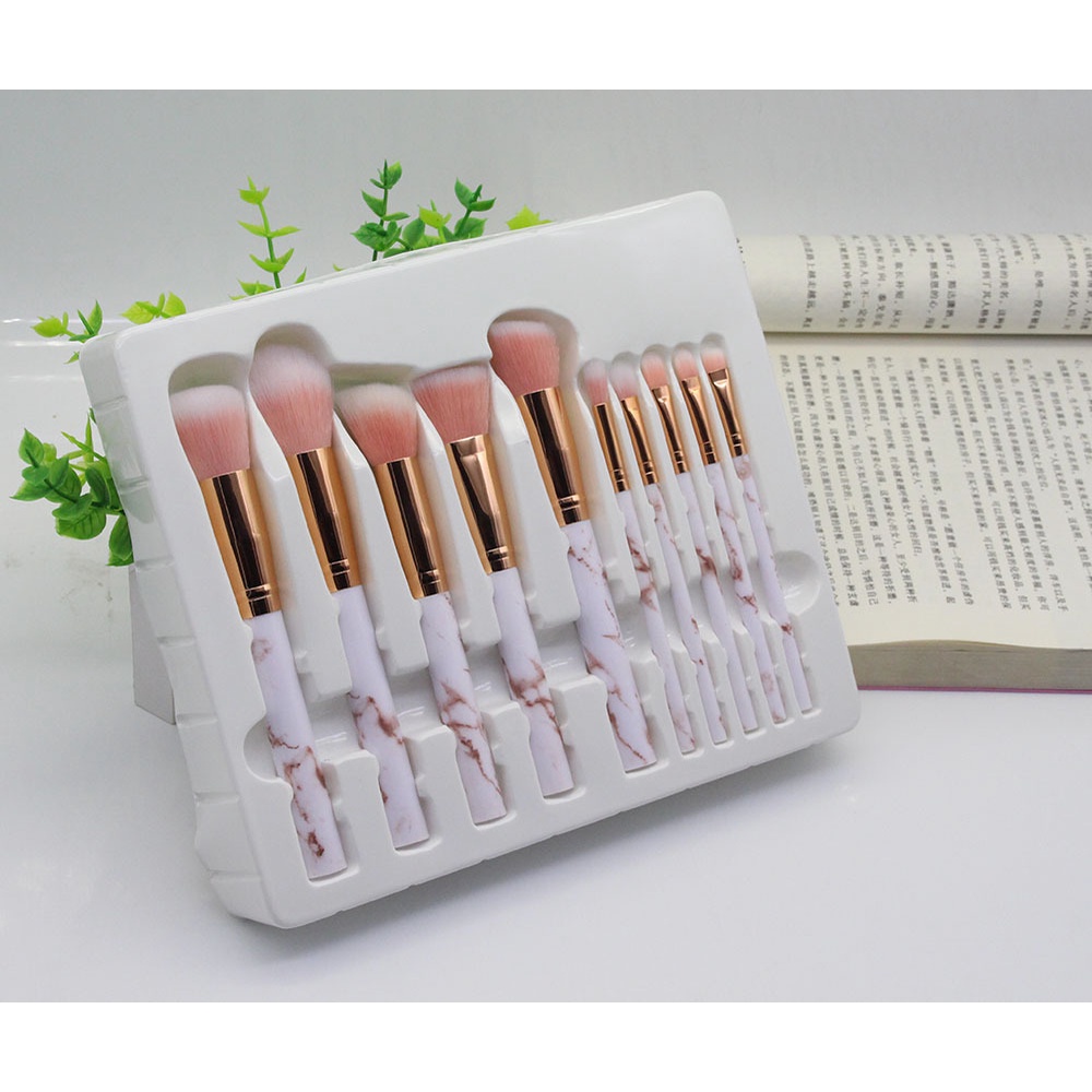 [Hàng mới về] Set 10 cọ trang điểm mềm mại tay cầm gỗ họa tiết vân đá cẩm thạch độc đáo