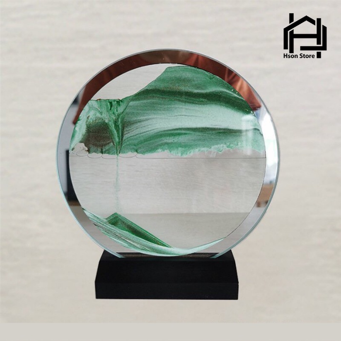 Tranh cát chuyển động 3D VIỀN GƯƠNG - ĐẾ GỖ, tranh cát chảy 3d nghệ thuật, trang trí để bàn  làm quà tặng cao cấp
