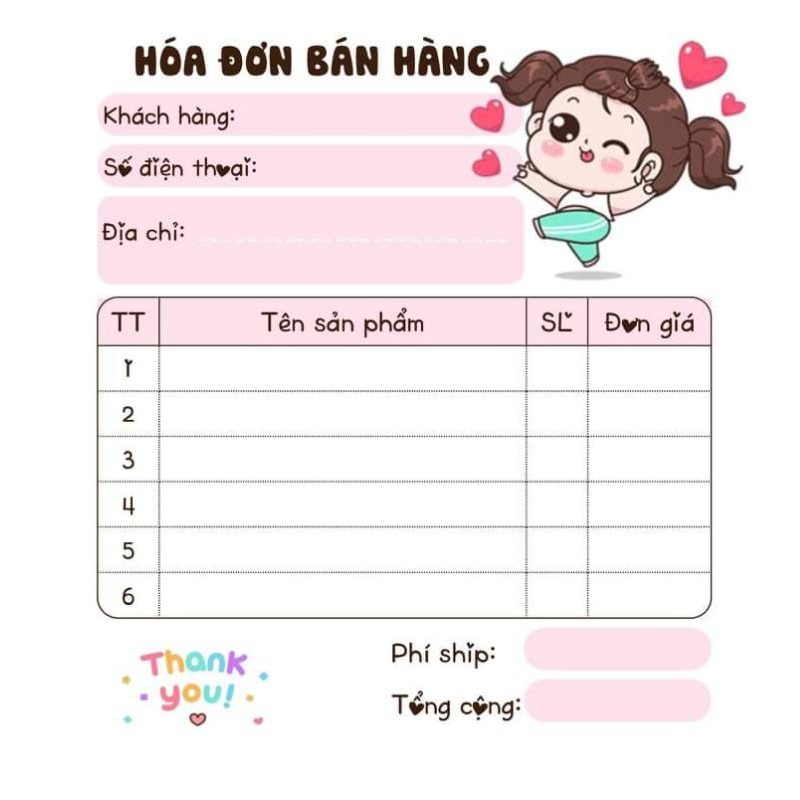 ❤️[MUA 10 CUỐN TẶNG 1 CUỐN] Hoá Đơn Bán Hàng 1 Liên Dễ thương❤️