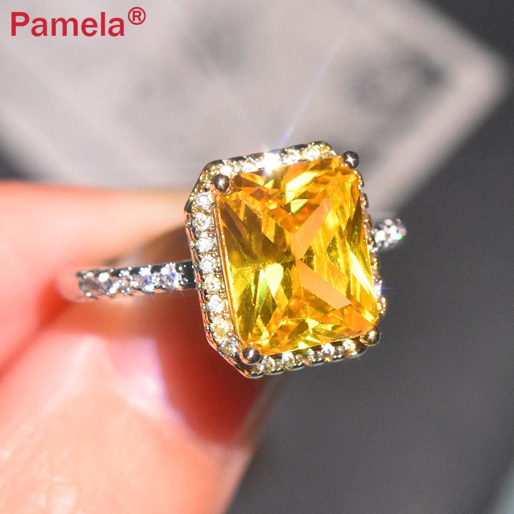 Nhẫn Hở Hình Vuông Đính Đá Kim Cương Màu Hồng Vàng Kiểu Công Chúa Cổ Điển