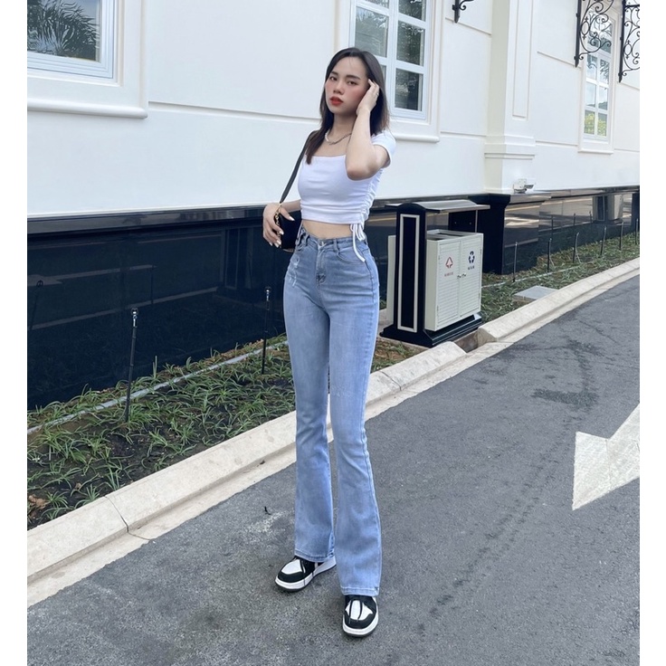 Quần Jeans Loe màu xanh Rách Xước Nhẹ Lưng Cao Tôn Dáng Shop YuRi