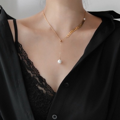 Necklace female retro fashion pearl wheat ear tassel niche light luxury net red clavicle chain