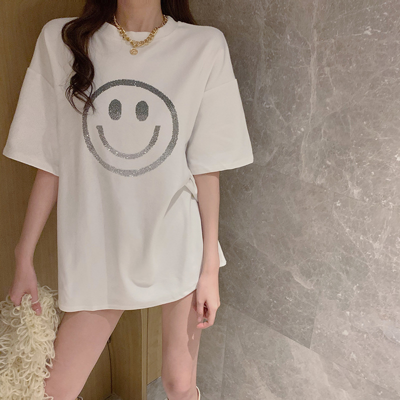 Áo thun IELGY ngắn tay cổ tròn dáng rộng thời trang Hàn Quốc cho nữ