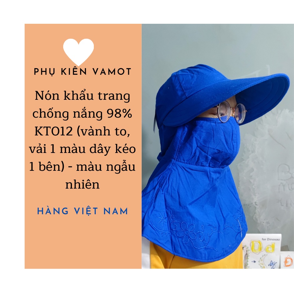 Khẩu trang nón Dy Ngọc vành to chất liệu cotton màu thêu viền dây kéo 1 bên, che vai và cổ, thích hợp mọi thờ
