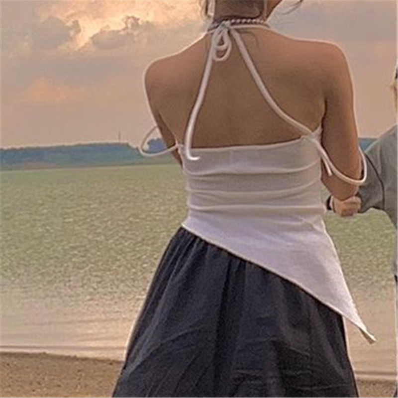 DUNEA Áo Tank Top Màu Trơn Hở Lưng Phong Cách Đường Phố Gợi Cảm Cho Nữ