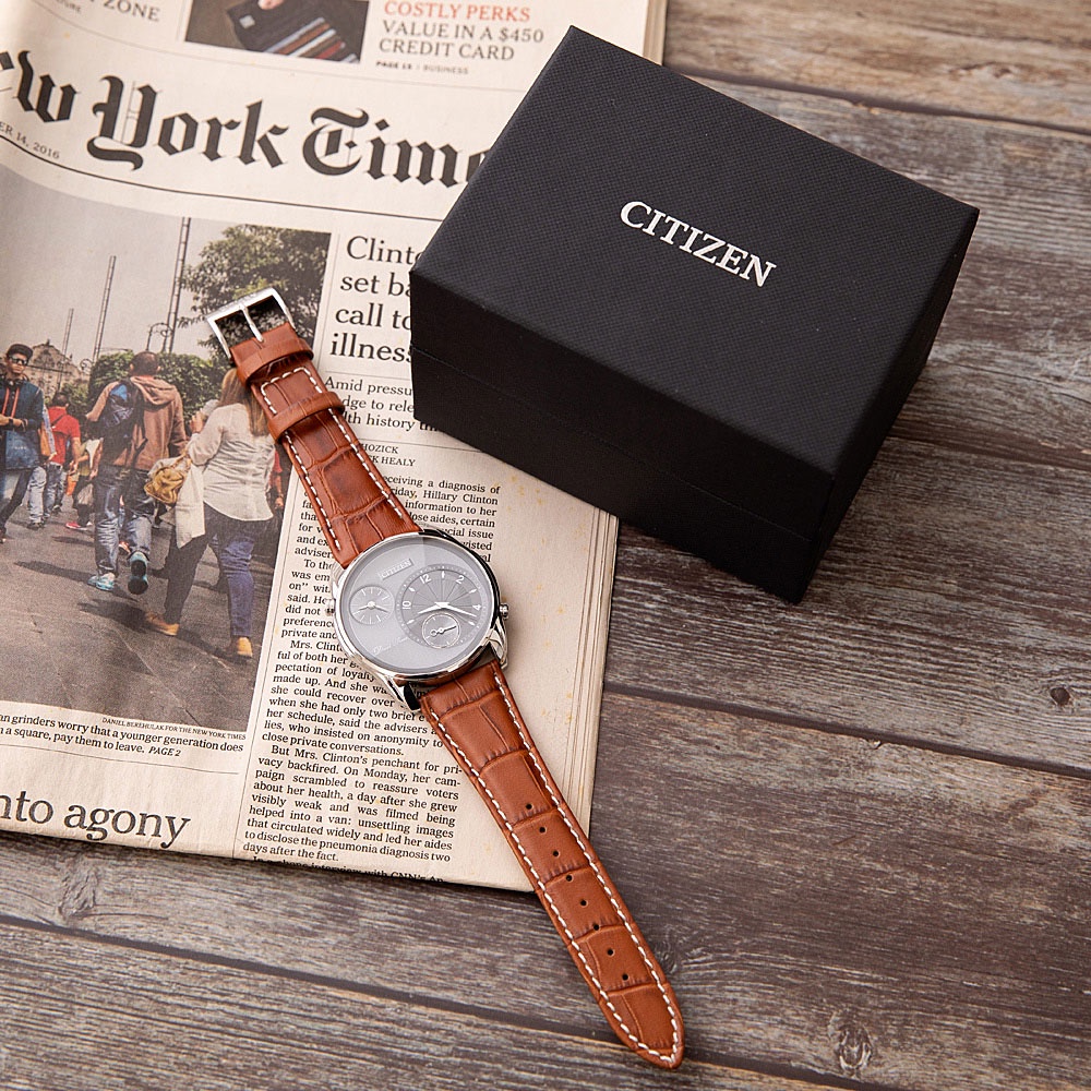 Đồng Hồ Nam Citizen Dây Da AO3030-16H - Mặt Xám