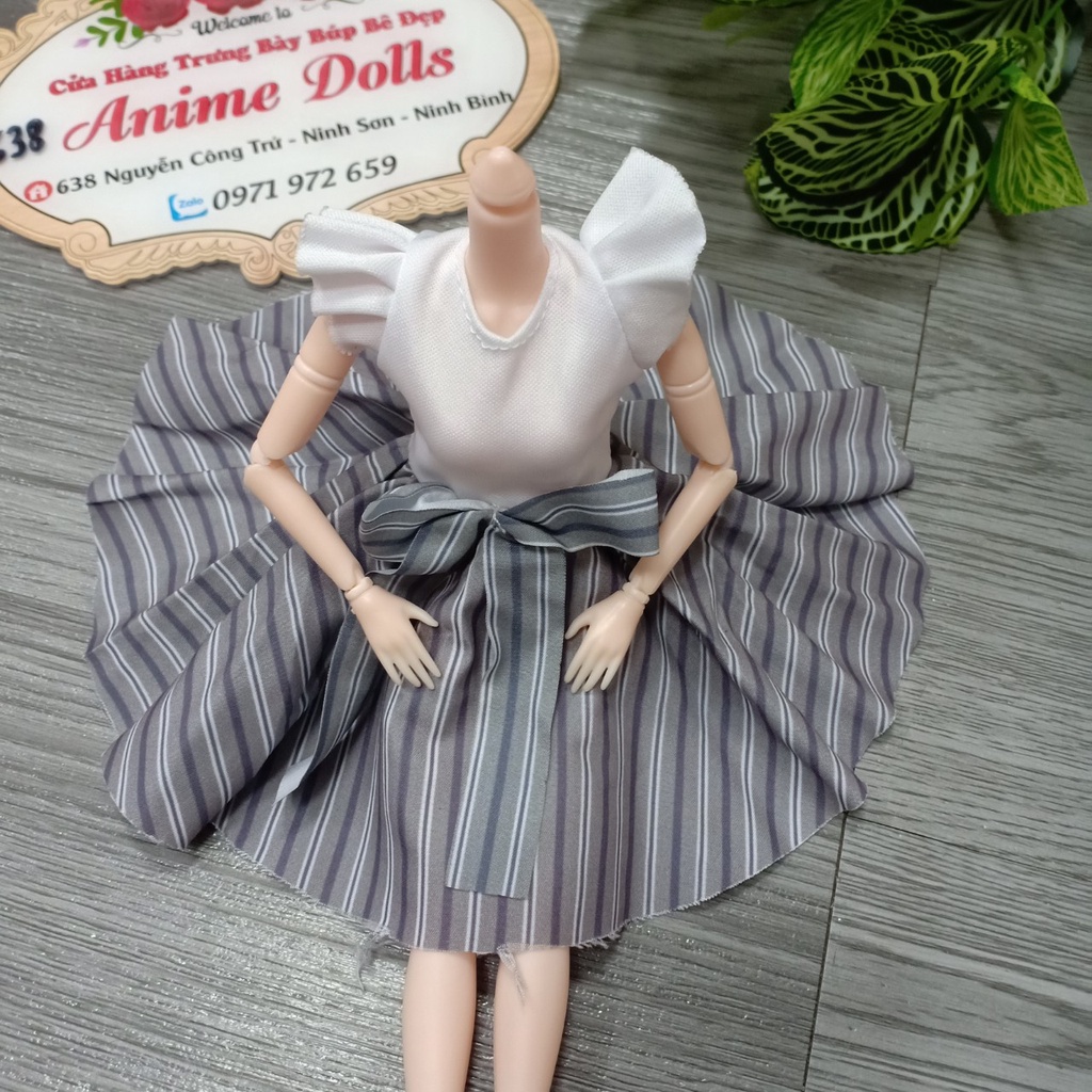 Váy liền áo học sinh cho búp bê barbie 30cm chất cotton mềm mại bồng bềnh