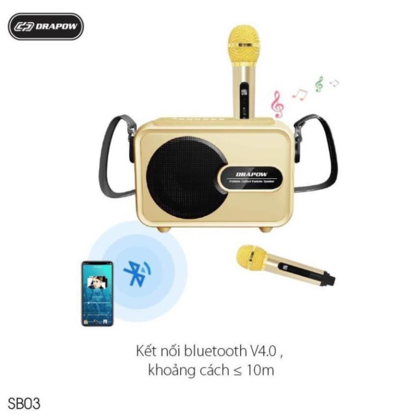 Loa Bluetooth hát Karaoke Drapow SB02 kèm 2 Micro kết nối điện thoại di động không dây cỡ lớn mini để bàn nhỏ gọn giá rẻ