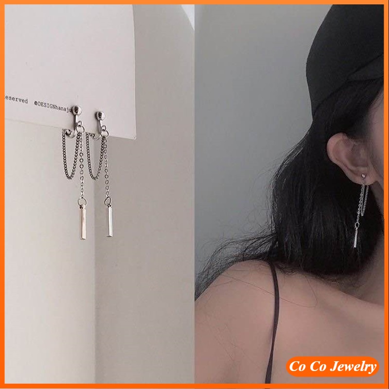 Đôi Bông Tai Dáng Dài Phối Tua Rua Phong Cách Hàn Quốc