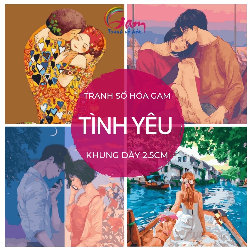 Tranh tô màu sơn dầu số hoá ❤️TÌNH YÊU❤️ hạnh phúc nắm tay đi khắp thế gian