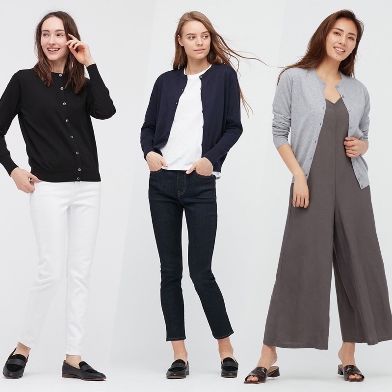 Áo khoác len cardigan chống UV nữ cổ tròn dòng Supima Cotton của Uniqlo