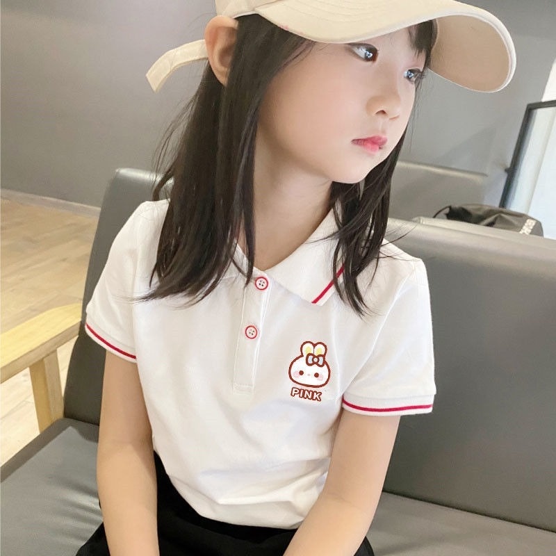 Áo thun POLO tay ngắn dáng rộng chất liệu Cotton thời trang mùa hè phong cách mới cho bé gái