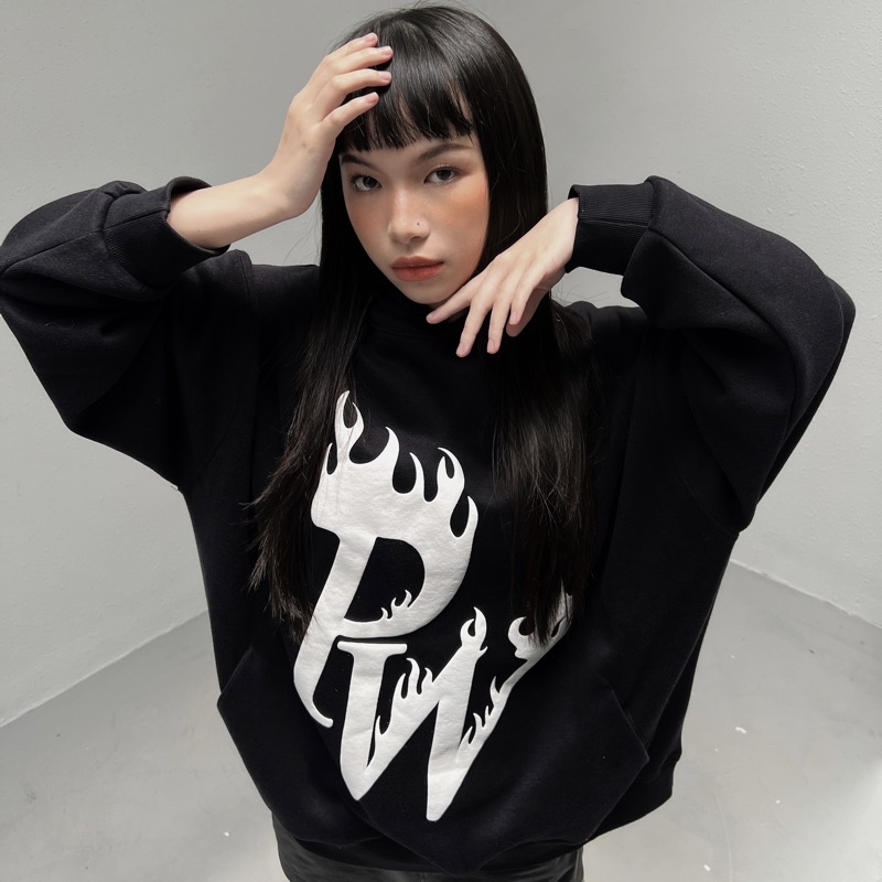 ÁO HOODIE MŨ TRÙM UNISEX NỈ PW FIRE LOGO