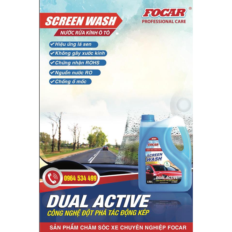 Combo 2 can nước rửa kính ô tô Focar Screen Wash 2.75L