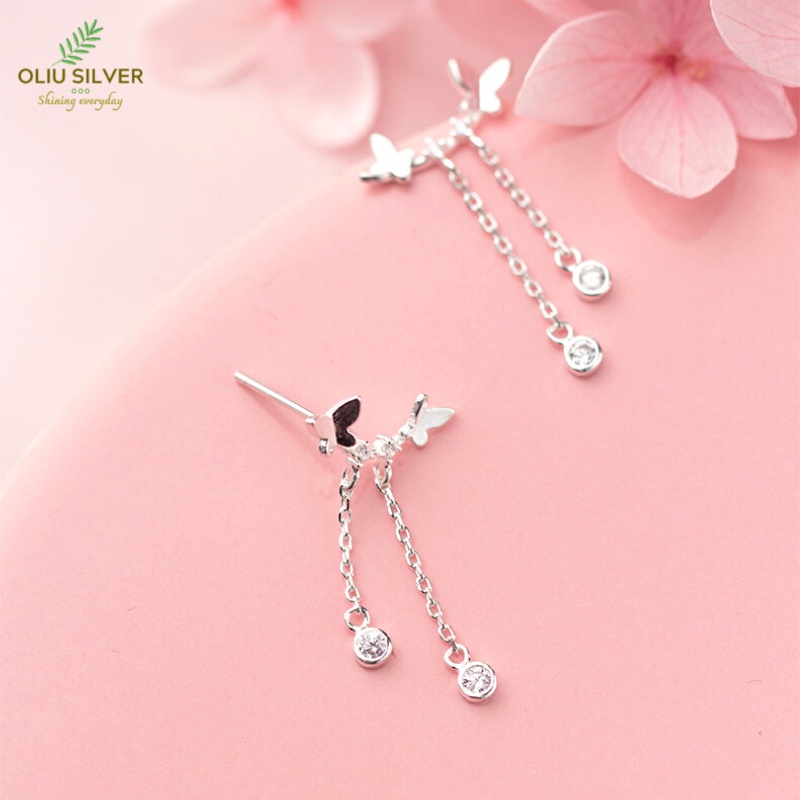 Bông Tai Bạc S925 Butterfly Tua Rua Xinh Xắn | Khuyên Tai Nữ Trang Sức Bạc Thời Trang