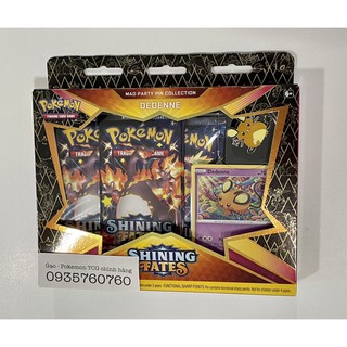 Hộp 3 gói thẻ bài Pokemon TCG Shining Fates Mad Party Pin Collection kèm thẻ Promo Dedenne chính hãng