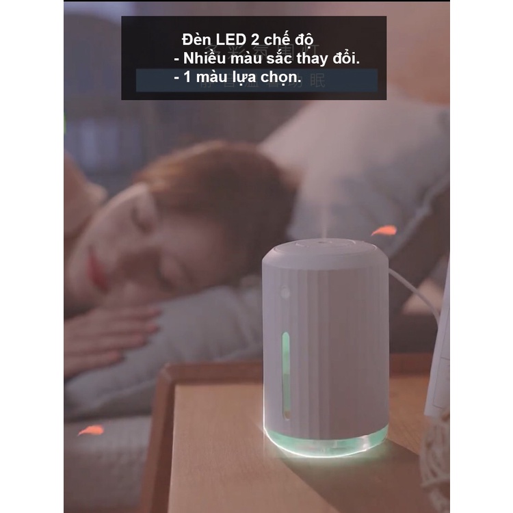 Máy Phun Sương Mini Tạo Ẩm Có Đèn LED Nhiều Màu , Kiêm Máy Xông Tinh Dầu Tỏa Hương Thơm Phòng Đuổi Muỗi TA