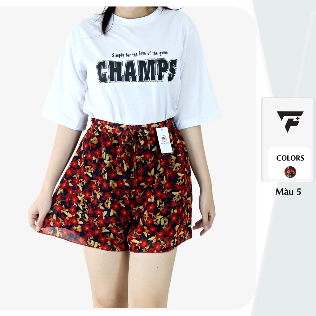 quần đùi nữ mặc nhà ống rộng quần short 2 lớp họa tiết đẹp thời trang freesize dễ mặc FPLUS 280