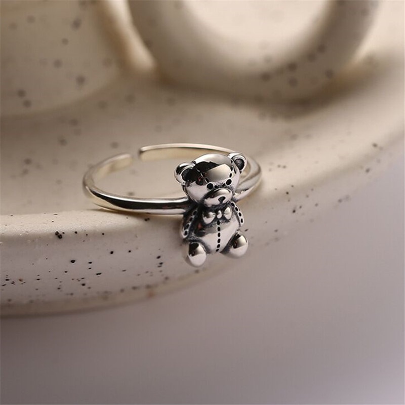 [Nhẫn Hở Điều Chỉnh Được] [Nhẫn Bạc Thiết Kế Hình Gấu Đáng Yêu Sáng Tạo Đáng Yêu Thời Trang Dự Tiệc Cho Nữ