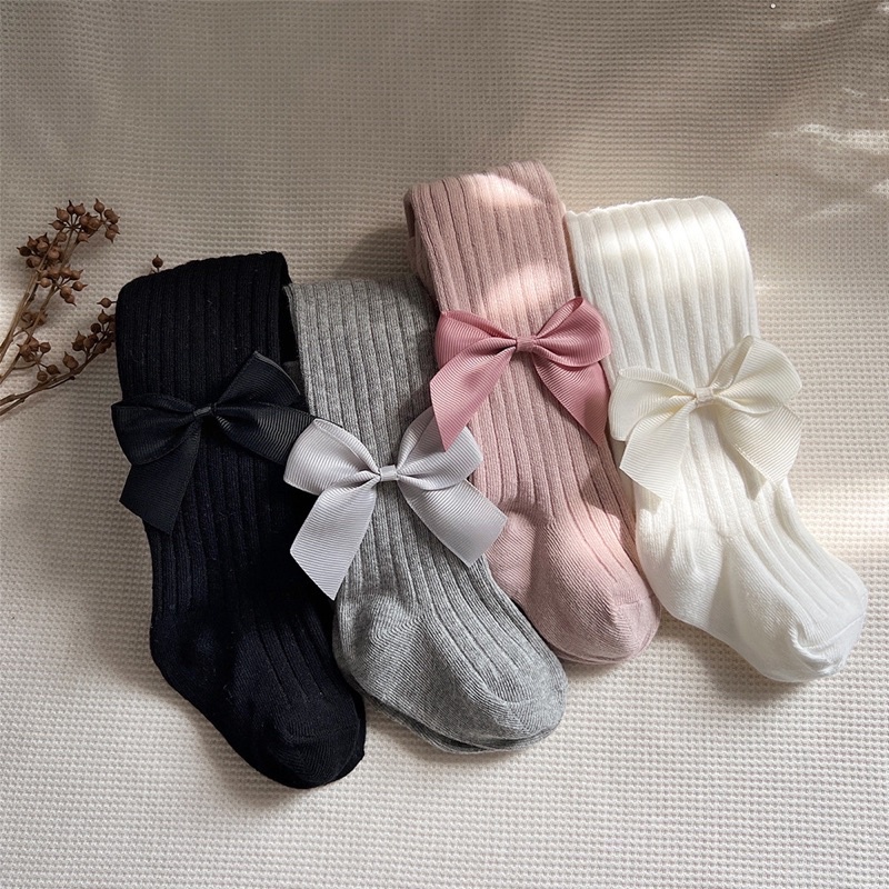 Quần tất cho bé gái 7-33kg quần len tăm gắn nơ xinh chất thun cotton dày dặn co giãn 4 chiều cho trẻ em 6 tháng -10 tuổi