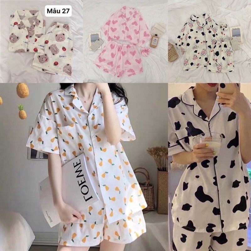 Đồ Bộ Pijama Mạc Nhà Nữ Họa Tiết Cute Áo Ngắn Tay Quần Cộc Chất Vải Kate Thái Siêu Đẹp