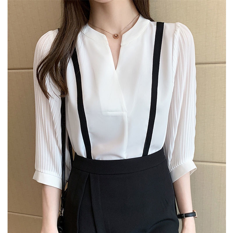 Áo Sơ Mi Chiffon Cổ Chữ V Tay Lửng Thời Trang Mùa Hè Dành Cho Nữ 2022