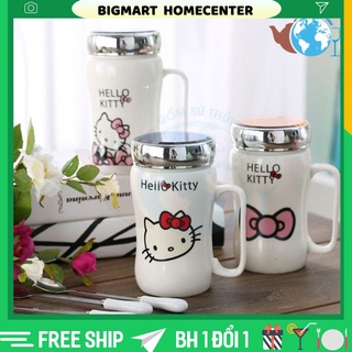 LY SỨ GIỮ NHIỆT 400ML NẮP TRÁNG GƯƠNG Có Tay cầm,in họa tiết ngẫu nhiên