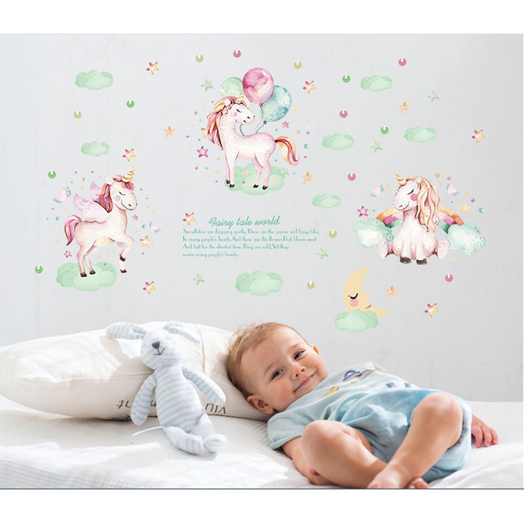 Decal trang trí tường 3 Chú Kỳ Lân thiên thần