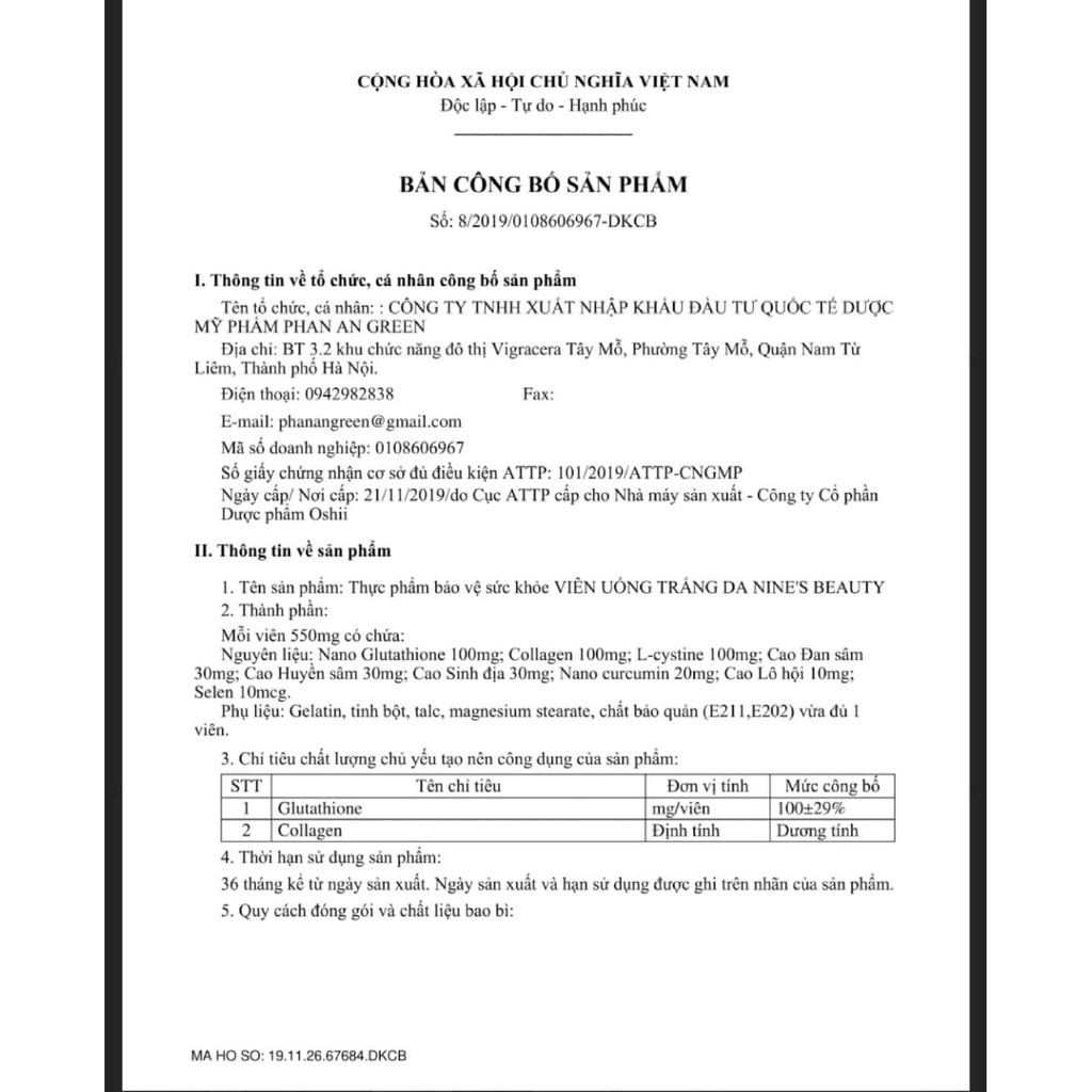 Viên Uống Cao Cấp Trắng Da, Mờ Nám, Giảm Nếp Nhăn Nines Beauty | Thế Giới Skin Care