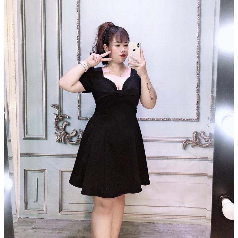 [Shop bigsize nữ 50kg-90kg] Đầm cổ tim dáng chữ A đi tiệc siêu dáng D60