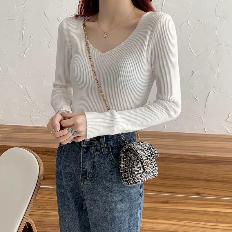 Áo Len Cổ Tim Dài Tay Kiểu Chất Đẹp Quảng Châu Áo Dệt Kim Nhiều Màu | BigBuy360 - bigbuy360.vn