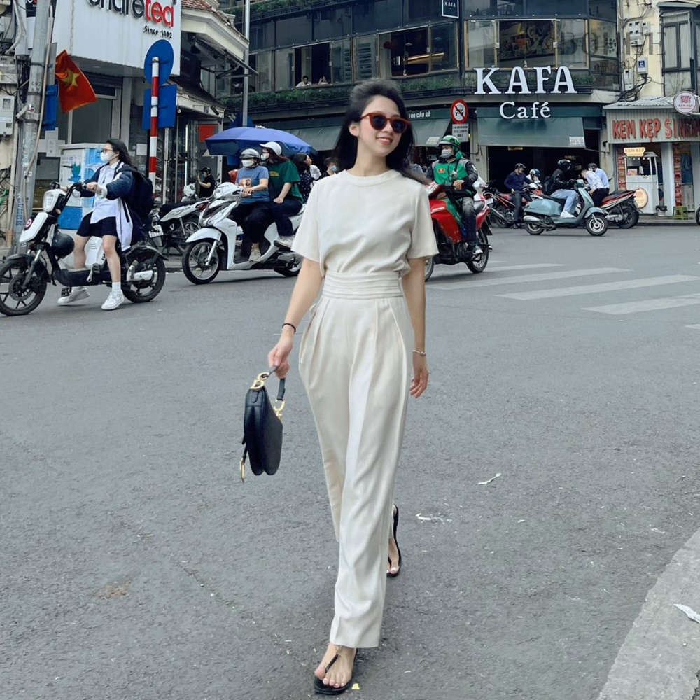 Quần tây nữ ống rộng lưng cao dáng suông cạp xếp li phong cách công sở BOHEE Q66